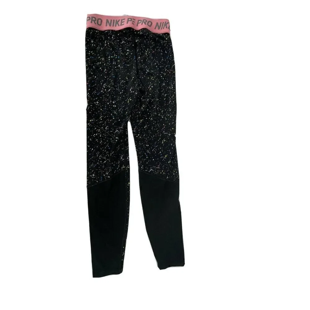 Nike Pro Warm Girls Printed Tights Black Pink Band Cosmic Girls Size XL Athletic